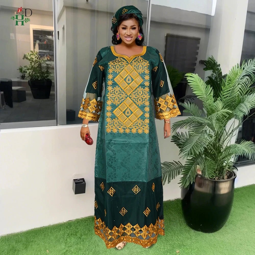 Elegant African Women’s Bazin Riche Dress – Embroidered Plus Size Wedding Boubou Kaftan Gown - Free Delivery Worldwide only at Flexi Africa