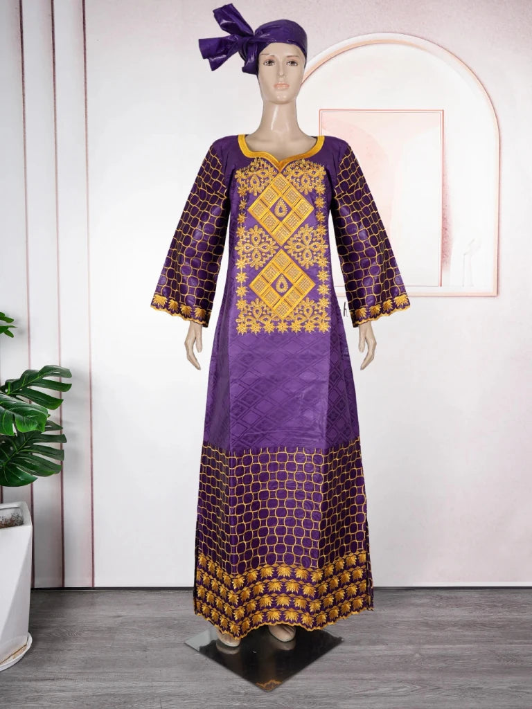 Elegant African Women’s Bazin Riche Dress – Embroidered Plus Size Wedding Boubou Kaftan Gown - Free Delivery Worldwide only at Flexi Africa
