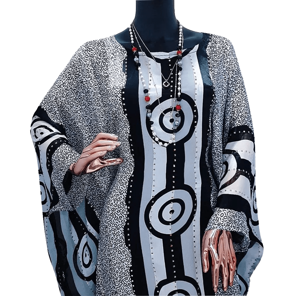 Elegant Nigerian Abaya Dress for Women – Leopard & Geometric Dashiki Style African Loose Fit Fashion - Free Delivery Worldwide only at Flexi Africa