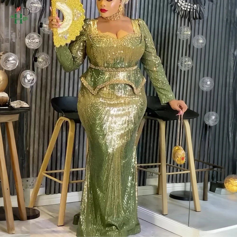 Elegant Plus Size African Party Dress – Dashiki Sequin Wedding Maxi Gown - Free Delivery Worldwide only at Flexi Africa