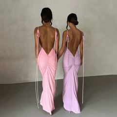 Elegant Summer Charm: Backless Maxi Dress for Women's Birthday and Party Celebrations - Flexi Africa - www.flexiafrica.com