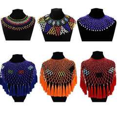 Ethnic African Big Chunky Bib Statement Choker - A Vibrant and Multicolored Beaded Necklace Perfect for Women - Flexi Africa