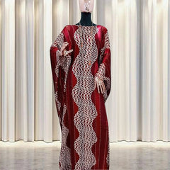 Fashion 2025 African Dresses Women Batwing Sleeve O - neck Wave Pattern Diamond Stripe Print Loose Party Chiffon Maxi Dress - Free Delivery Worldwide only at Flexi Africa
