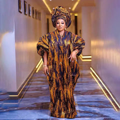 Fashion african dresses for woman BOUBOU custom bronzed jacquard fabric V - neck bat sleeve Dresses for chubby women - Free Delivery Worldwide only at Flexi Africa