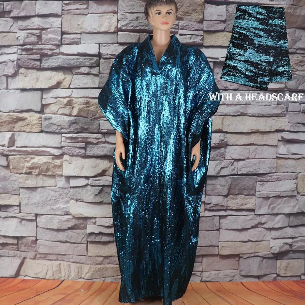 Fashion african dresses for woman BOUBOU custom bronzed jacquard fabric V - neck bat sleeve Dresses for chubby women - Free Delivery Worldwide only at Flexi Africa