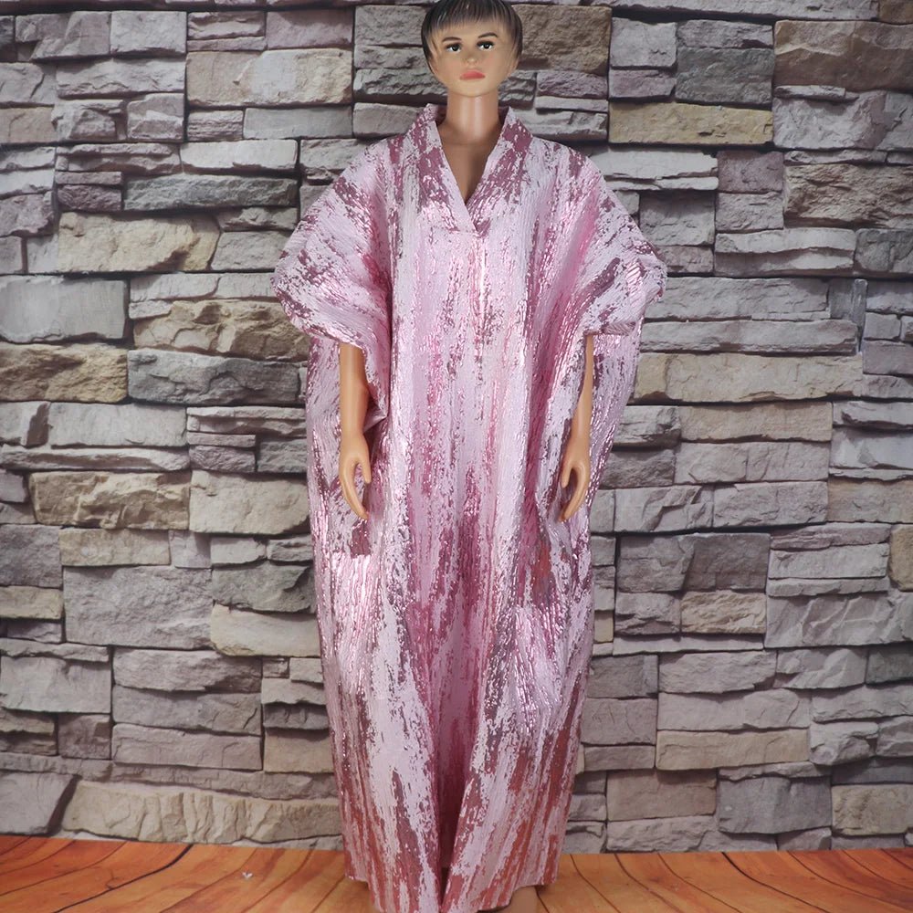 Fashion african dresses for woman BOUBOU custom bronzed jacquard fabric V - neck bat sleeve Dresses for chubby women - Free Delivery Worldwide only at Flexi Africa
