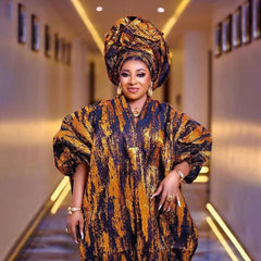 Fashion african dresses for woman BOUBOU custom bronzed jacquard fabric V - neck bat sleeve Dresses for chubby women - Free Delivery Worldwide only at Flexi Africa