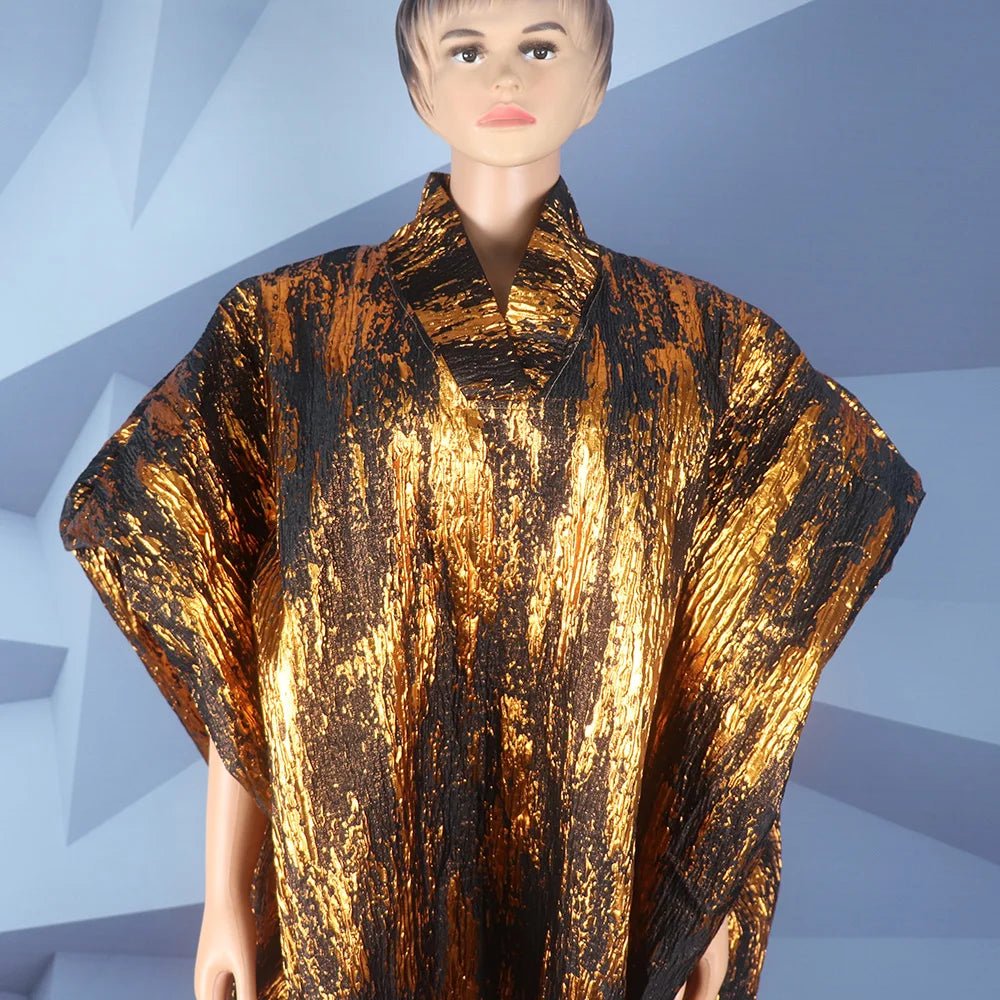 Fashion african dresses for woman BOUBOU custom bronzed jacquard fabric V - neck bat sleeve Dresses for chubby women - Free Delivery Worldwide only at Flexi Africa