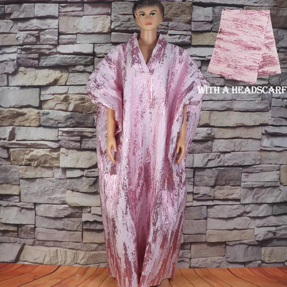 Fashion african dresses for woman BOUBOU custom bronzed jacquard fabric V - neck bat sleeve Dresses for chubby women - Free Delivery Worldwide only at Flexi Africa