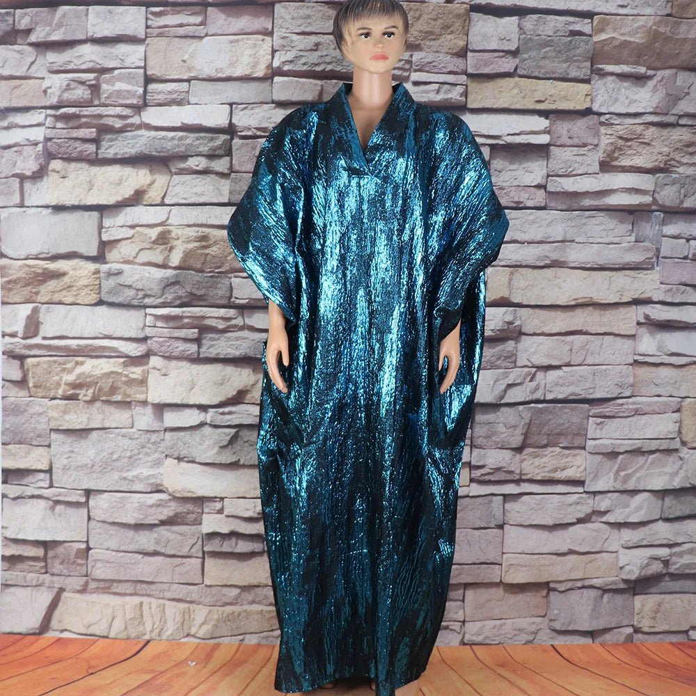 Fashion african dresses for woman BOUBOU custom bronzed jacquard fabric V - neck bat sleeve Dresses for chubby women - Free Delivery Worldwide only at Flexi Africa