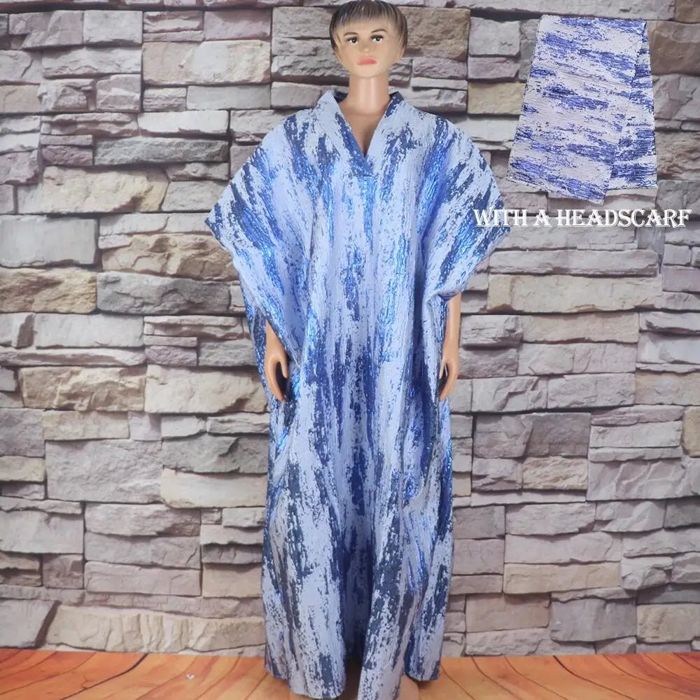 Fashion african dresses for woman BOUBOU custom bronzed jacquard fabric V - neck bat sleeve Dresses for chubby women - Free Delivery Worldwide only at Flexi Africa