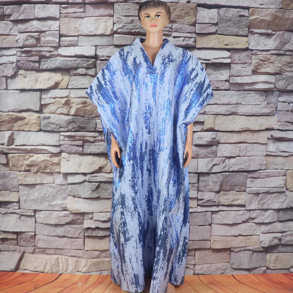Fashion african dresses for woman BOUBOU custom bronzed jacquard fabric V - neck bat sleeve Dresses for chubby women - Free Delivery Worldwide only at Flexi Africa