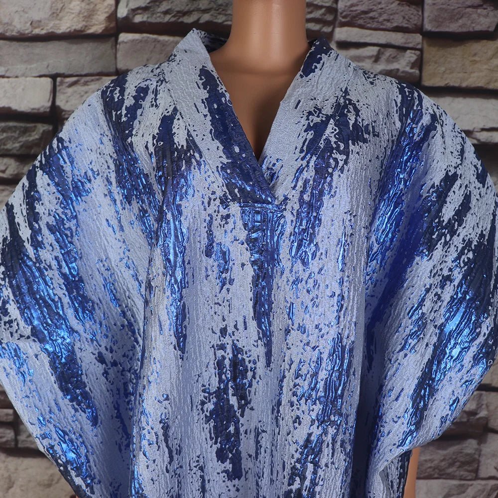 Fashion african dresses for woman BOUBOU custom bronzed jacquard fabric V - neck bat sleeve Dresses for chubby women - Free Delivery Worldwide only at Flexi Africa