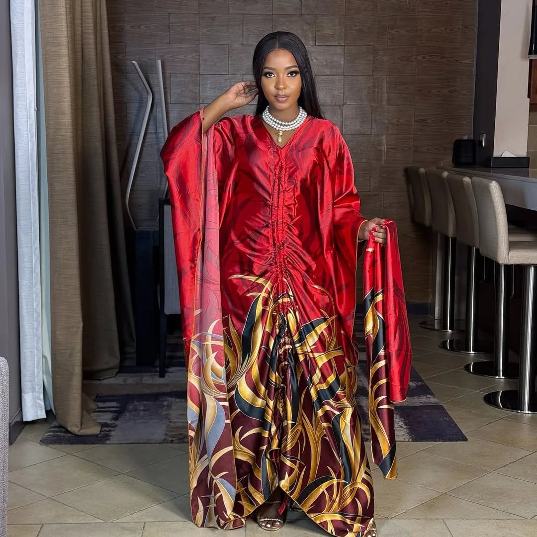 Fashion in 2025 african dress woman Printed fabric new in dresses Loose With a belt african dresses for woman - Free Delivery Worldwide only at Flexi Africa