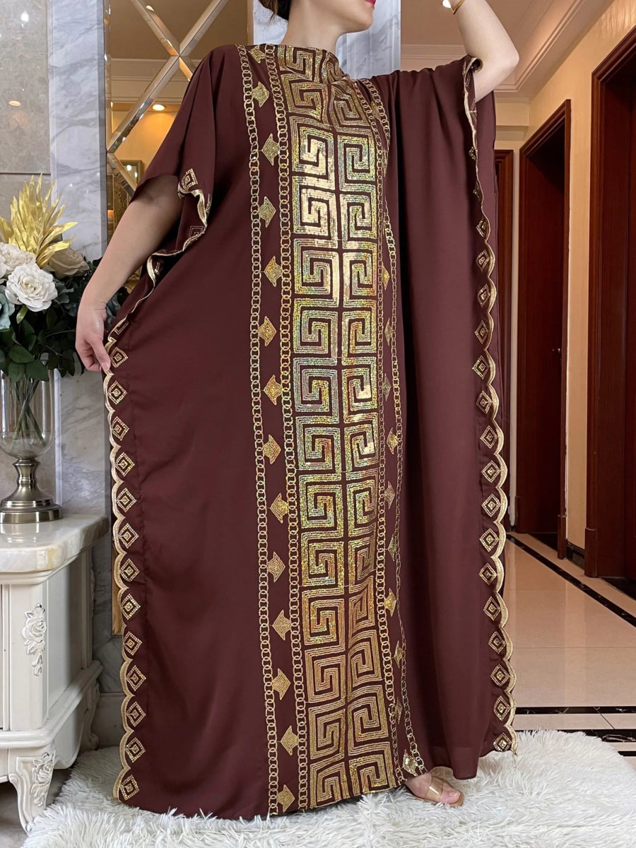 Fashionable African Party Abaya Dress: High - Quality, Comfortable Fabric with Sequin Embroidery for Women - Free Delivery Worldwide only at Flexi Africa