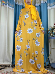 Floral Elegance: New African Abaya Dress with Turban Joint - Loose-Fit Muslim Rayon - Flexi Africa - www.flexiafrica.com