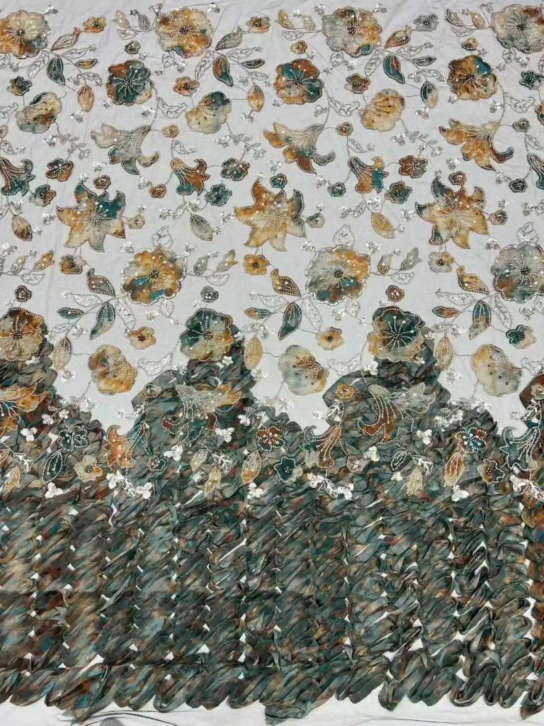 Flower Fabric Nigerian African Fabric for Couture Sewing – Wedding, Evening & Prom Dress - Free Delivery Worldwide