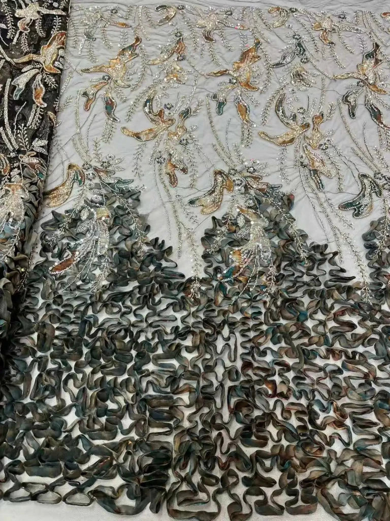 Flower Fabric Nigerian African Fabric for Couture Sewing – Wedding, Evening & Prom Dress - Free Delivery Worldwide