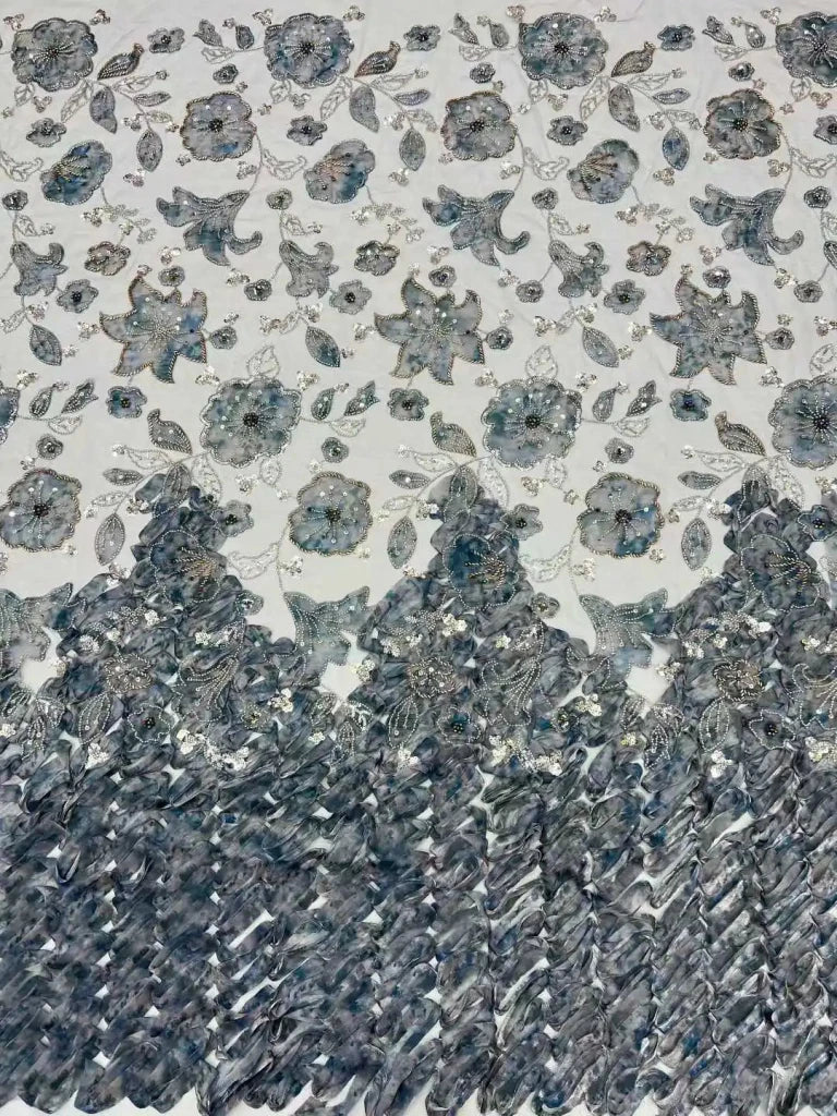 Flower Fabric Nigerian African Fabric for Couture Sewing – Wedding, Evening & Prom Dress - Free Delivery Worldwide