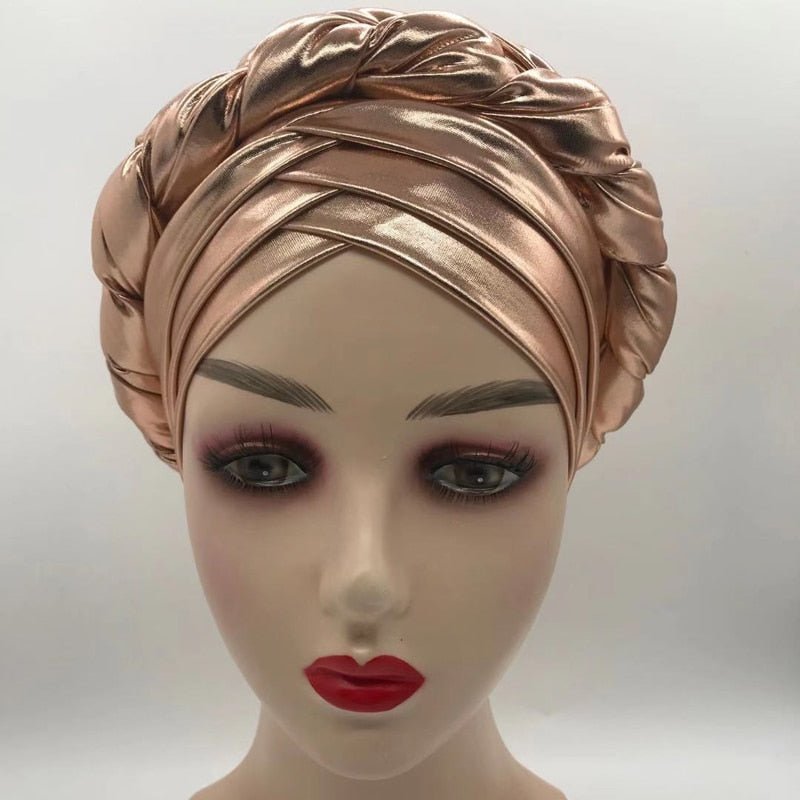 Forehead Braids Turban Cap Shimmering African Headtie, Head Wraps, Muslim Headscarf, Bonnet Ready Hijab Hat - Flexi Africa