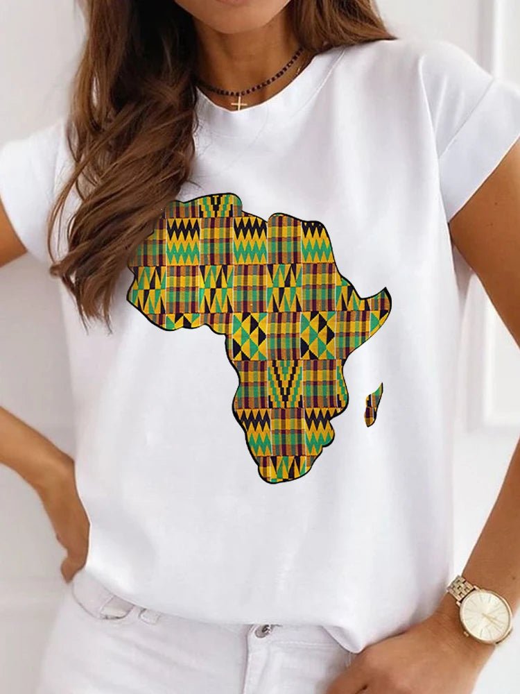 Fresh African Women's Casual Short Sleeve T-shirt: Loose-Fit O-neck White Tee - Flexi Africa - www.flexiafrica.com FREE POST