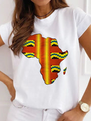 Fresh African Women's Casual Short Sleeve T-shirt: Loose-Fit O-neck White Tee - Flexi Africa - www.flexiafrica.com FREE POST