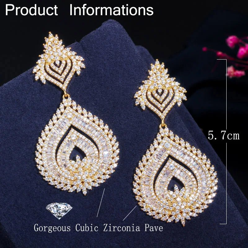 Gold Color African Nigerian Big Long Earrings for Women - Perfect for Weddings and Parties - Free Delivery Worldwide only at Flexi Africa