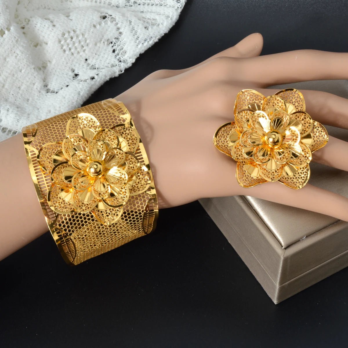 Gold Color Rings and Bangles Set for Women: Wedding Jewelry for Nigerian Brides and African Fashion - Free Delivery Worldwide only at Flexi Africa