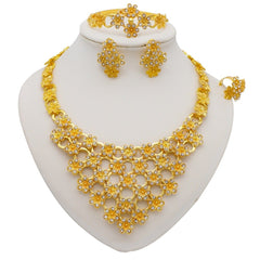 Gold Necklace Set for Women: Ideal for Nigerian African Weddings Complete with Earrings Rings - Flexi Africa