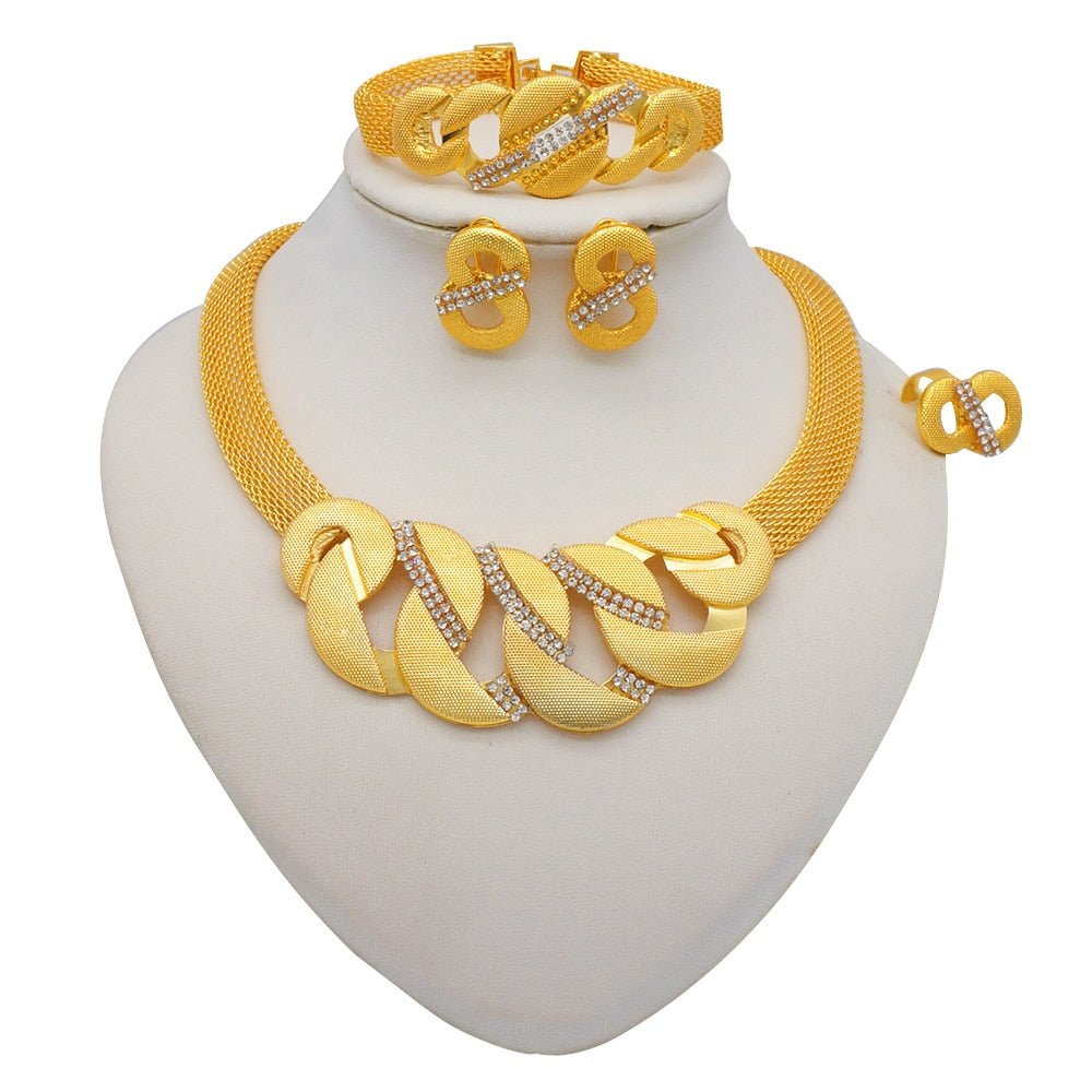 Gold Necklace Set for Women: Ideal for Nigerian African Weddings Complete with Earrings Rings - Flexi Africa