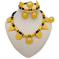 Gold Necklace Set for Women: Ideal for Nigerian African Weddings Complete with Earrings Rings - Flexi Africa