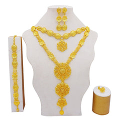 Gold Necklace Set for Women: Ideal for Nigerian African Weddings Complete with Earrings Rings - Flexi Africa