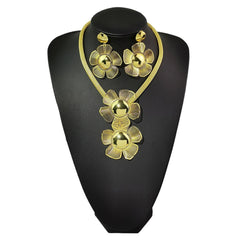 Golden Big Flower Jewelry Set: Pendant Necklace and Drop Earrings - Flexi Africa Free Delivery Worldwide www.flexiafrica.com