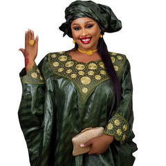 Green Luxury African Abaya – Embroidered Plus Size Dress for Elegant Occasions - Free Delivery Worldwide only at Flexi Africa