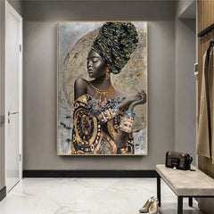 Hand Painted Canvas: African Black Woman Portrait - Unique DIY Art for Home Decor - Flexi Africa - www.flexiafrica.com