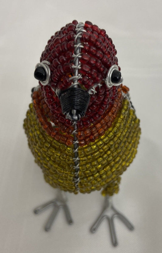 Handmade Beaded Bird Figurine On Wire African Folk Art Finch Statue Gift Idea - Flexi Africa www.flexiafrica.com - FREE POST