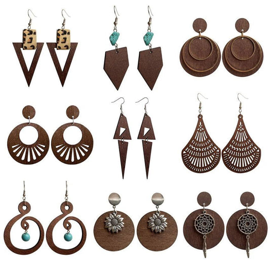 Handmade Zinc Alloy Geometric Wood Earrings - Trendy African Jewelry for Women - Free Delivery Worldwide only at Flexi Africa