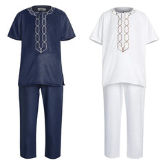 2PC African Outfit Children Dashiki Embroidery Short Sleeve Top Trouser Suit Robe - Free Delivery only at Flexi Africa