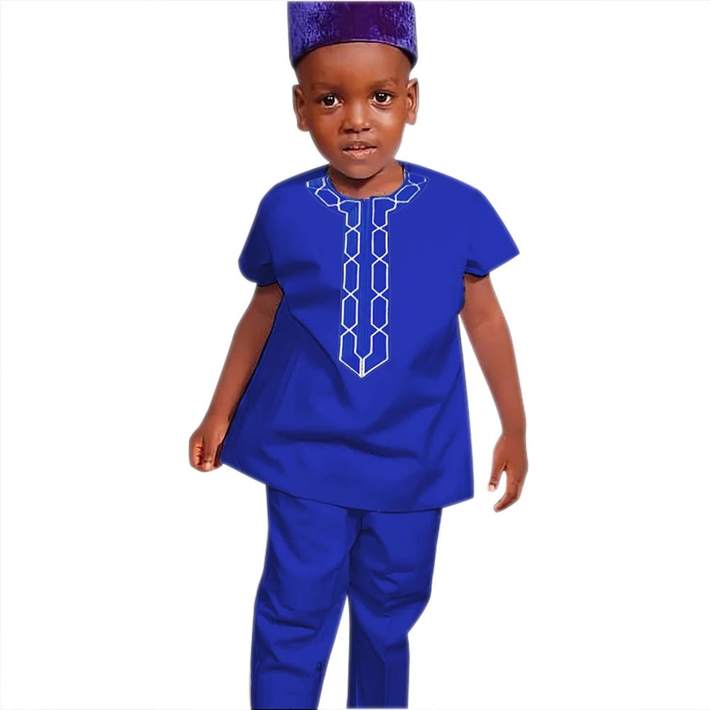 2PC African Outfit Children Dashiki Embroidery Short Sleeve Top Trouser Suit Robe - Free Delivery only at Flexi Africa