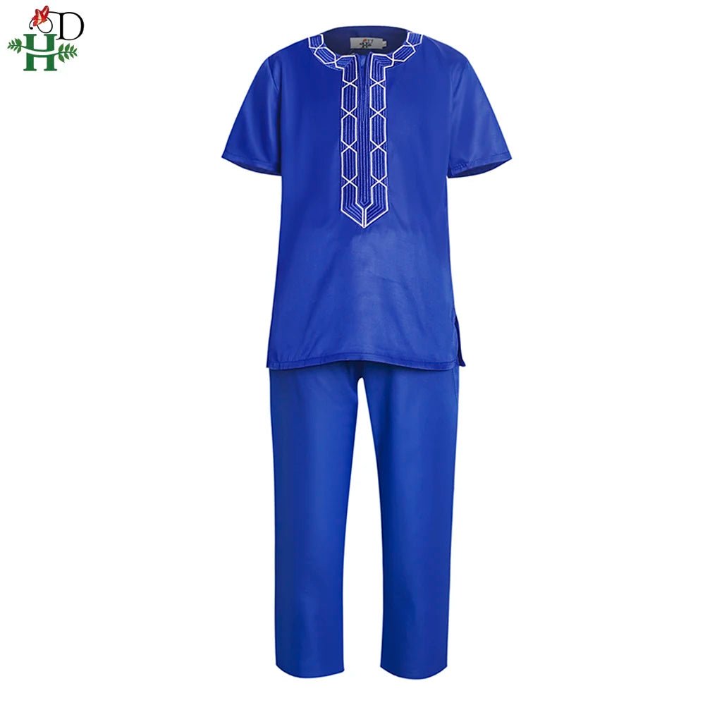 2PC African Outfit Children Dashiki Embroidery Short Sleeve Top Trouser Suit Robe - Free Delivery only at Flexi Africa