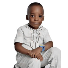 2PC African Outfit Children Dashiki Embroidery Short Sleeve Top Trouser Suit Robe - Free Delivery only at Flexi Africa