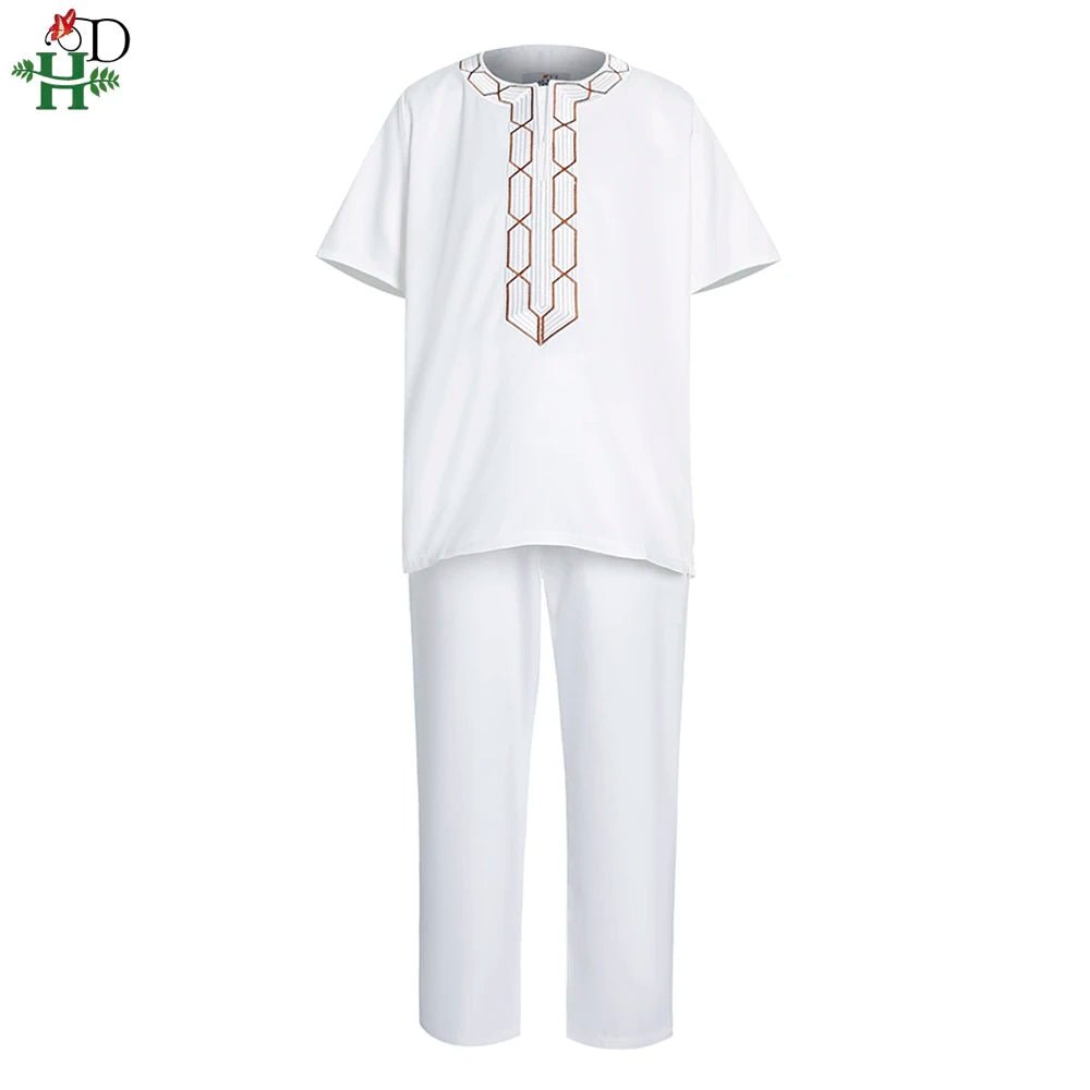 2PC African Outfit Children Dashiki Embroidery Short Sleeve Top Trouser Suit Robe - Free Delivery only at Flexi Africa