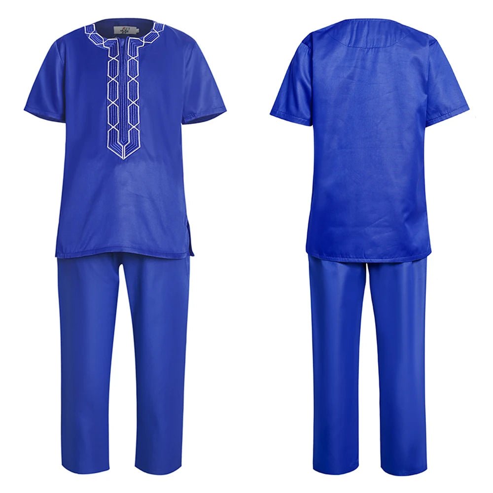 2PC African Outfit Children Dashiki Embroidery Short Sleeve Top Trouser Suit Robe - Free Delivery only at Flexi Africa