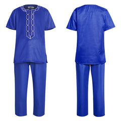 2PC African Outfit Children Dashiki Embroidery Short Sleeve Top Trouser Suit Robe - Free Delivery only at Flexi Africa