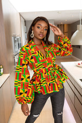 Exquisite African Kente Wrap Top for Women - Vibrant Ankara Blouse, Long Kenyan Style - Flexi Africa - Flexi Africa offers Free Delivery Worldwide - Vibrant African traditional clothing showcasing bold prints and intricate designs