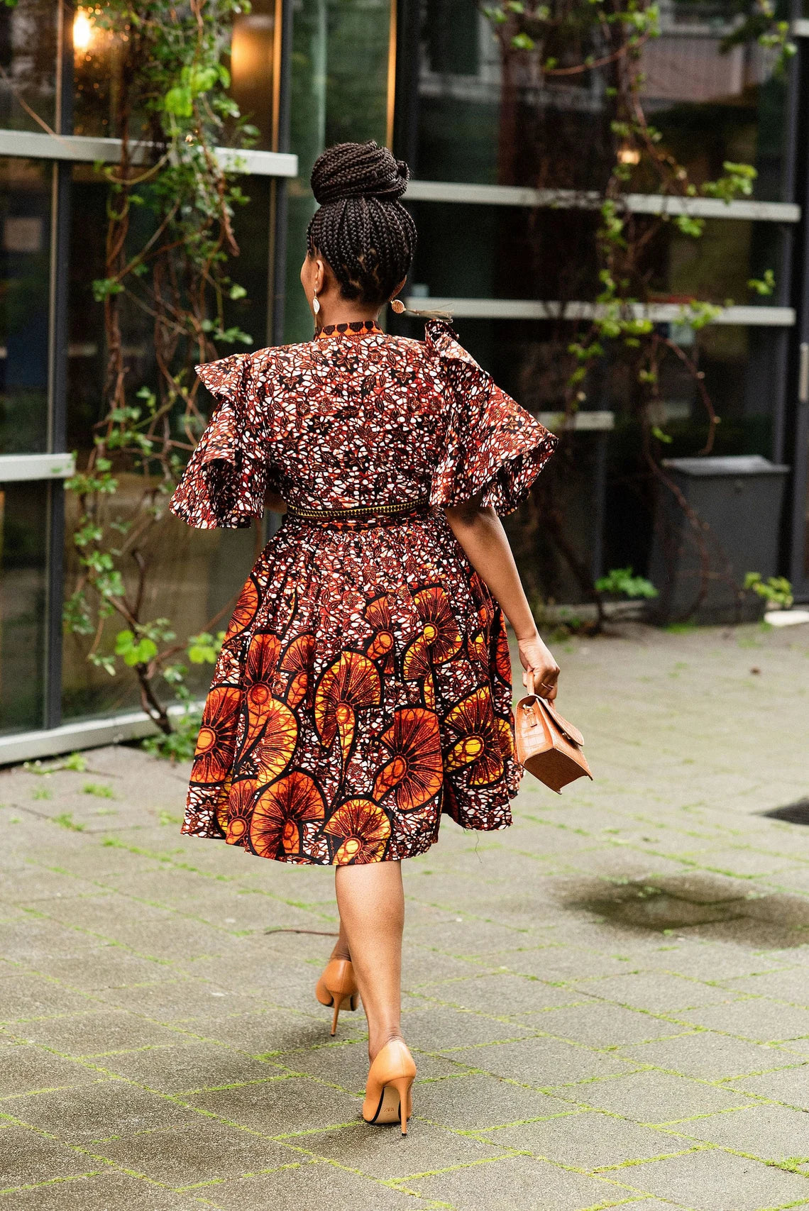 Lanre Brown Ankara High Neck Dress: Elegant African-Inspired Attire (Hand Made in Nigeria) - Flexi Africa - Flexi Africa offers Free Delivery Worldwide - Vibrant African traditional clothing showcasing bold prints and intricate designs