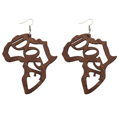 Laser Engraved Afro Wooden Drop Earrings African Motherland Map Ethnic Tribal Pattern Handmade Jewelry - Flexi Africa