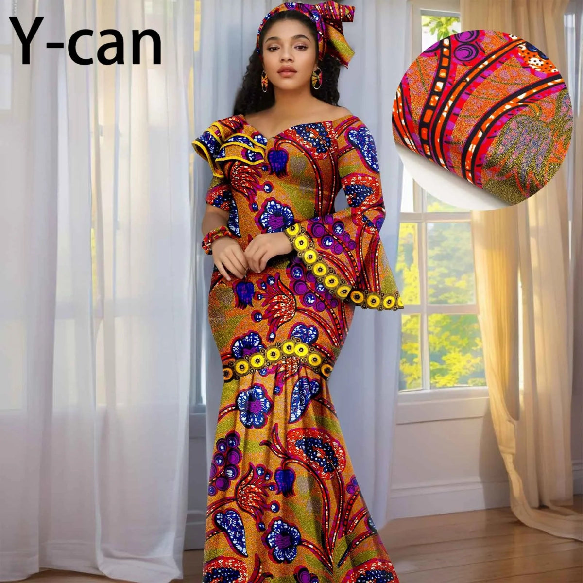 Luxury African Ankara Print Dress – Elegant Slim Fit Gown for Women’s Birthday, Wedding, and Party Events