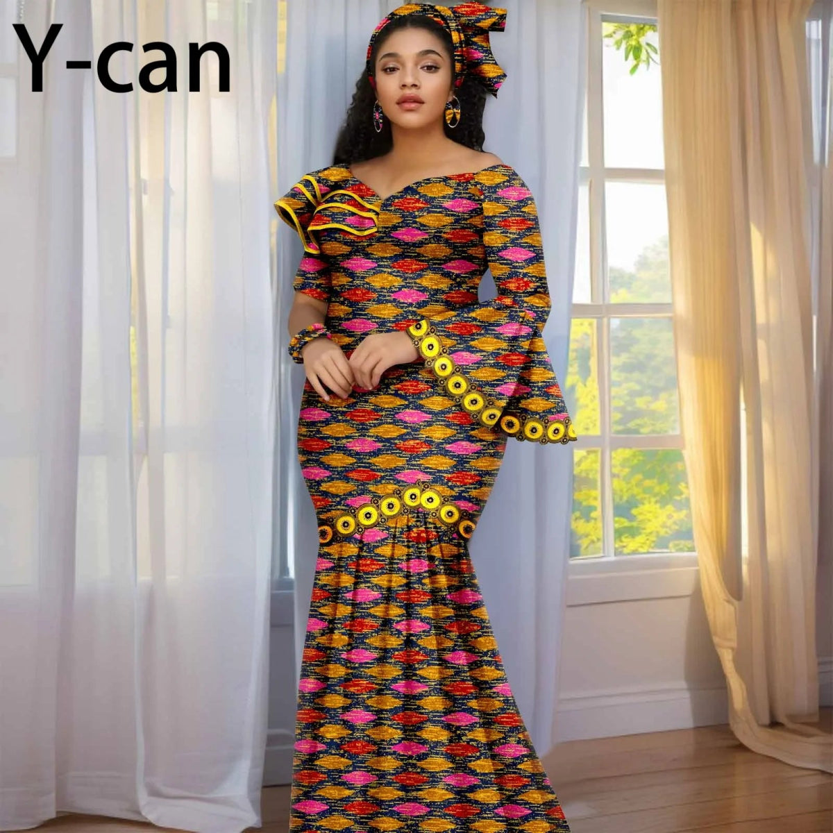 Luxury African Ankara Print Dress – Elegant Slim Fit Gown for Women’s Birthday, Wedding, and Party Events - Free Delivery Worldwide only at Flexi Africa