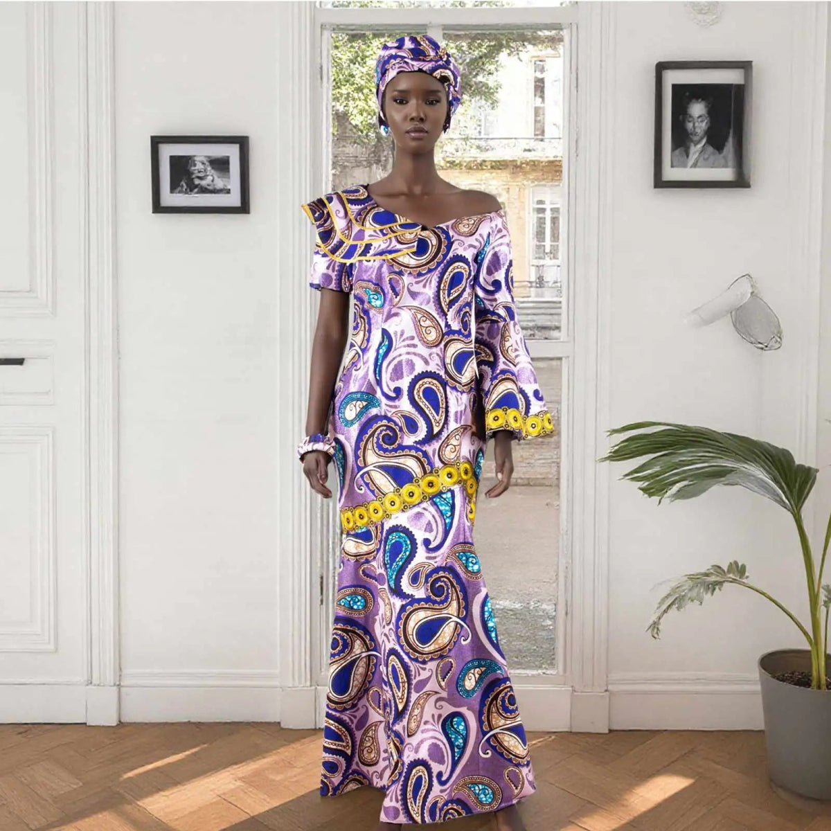 Luxury African Ankara Print Dress – Elegant Slim Fit Gown for Women’s Birthday, Wedding, and Party Events - Free Delivery Worldwide only at Flexi Africa